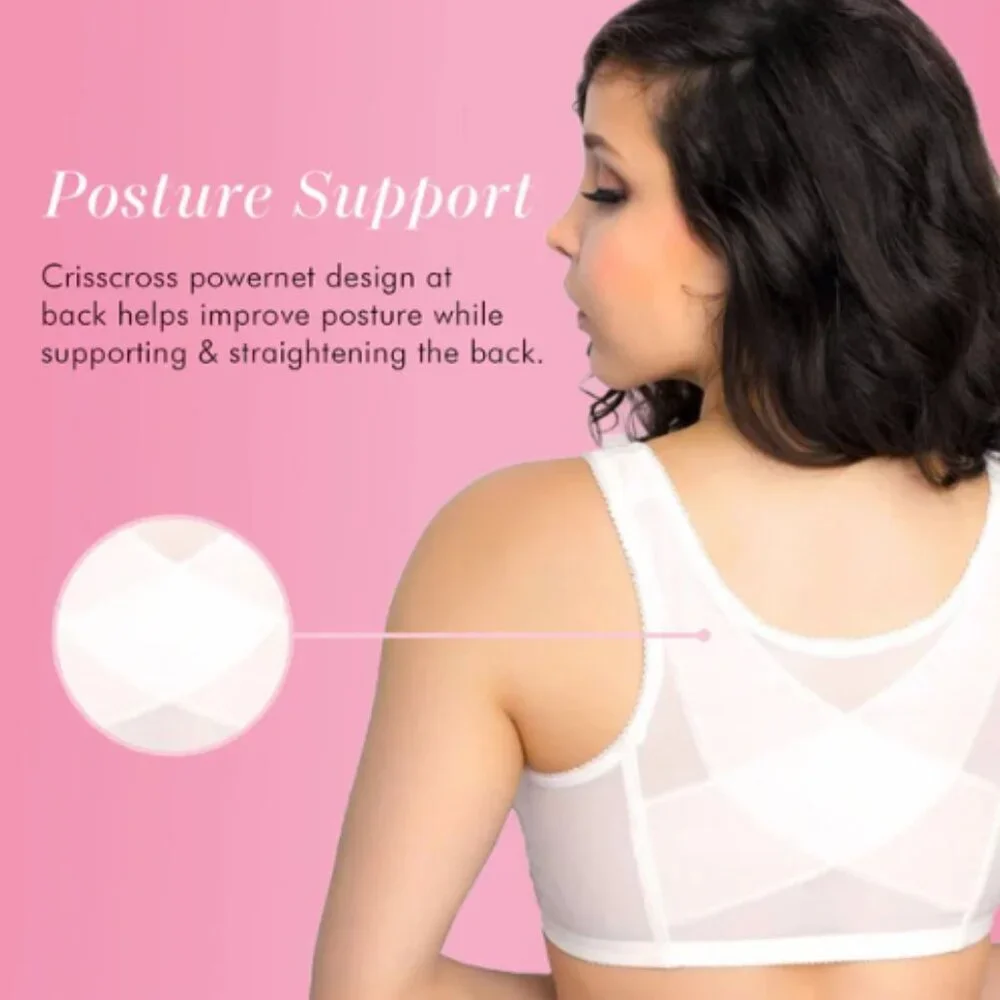 Exquisite Form FULLY® Front Close Wirefree‎ Posture Bra with Lace 36B White